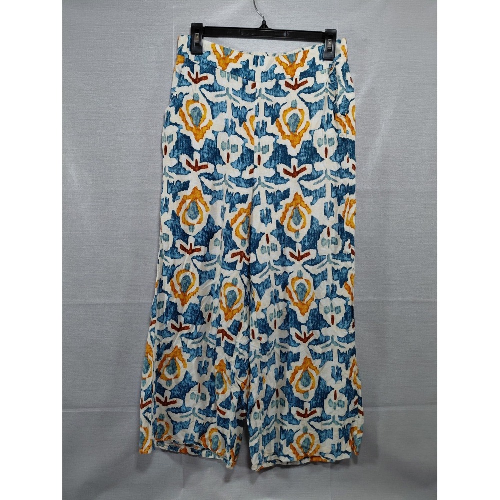 Christian Siriano Wide Leg Linen Blend Pants Women's MD Pull On Coastal Flowy